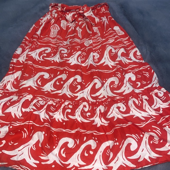 C & C California linen blend tiki and wave print pull on skirt woman's XS - Picture 2 of 4